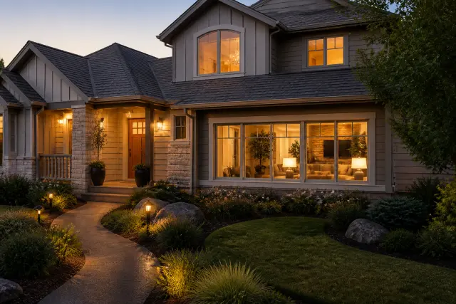 Converted garage exterior integrated with a modern suburban home.