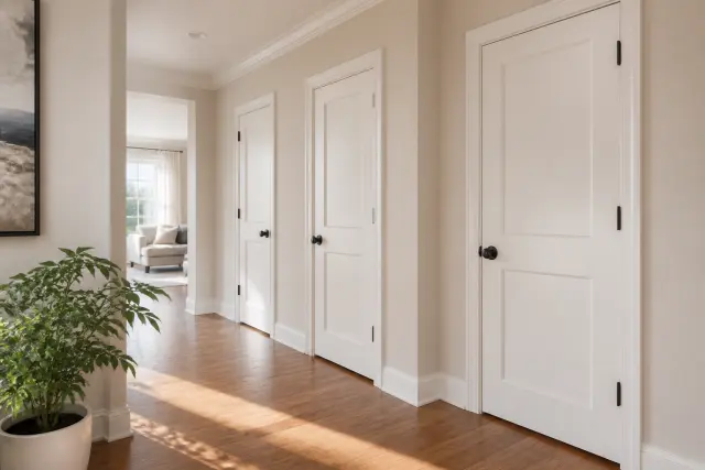 Finished interior doors creating a polished look in a modern home hallway.